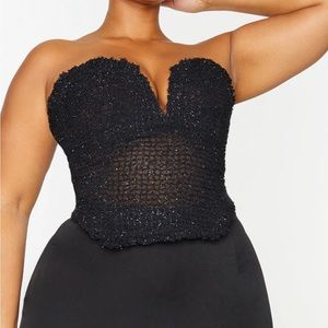 Black Textured Glite V Front Cropped Corset
